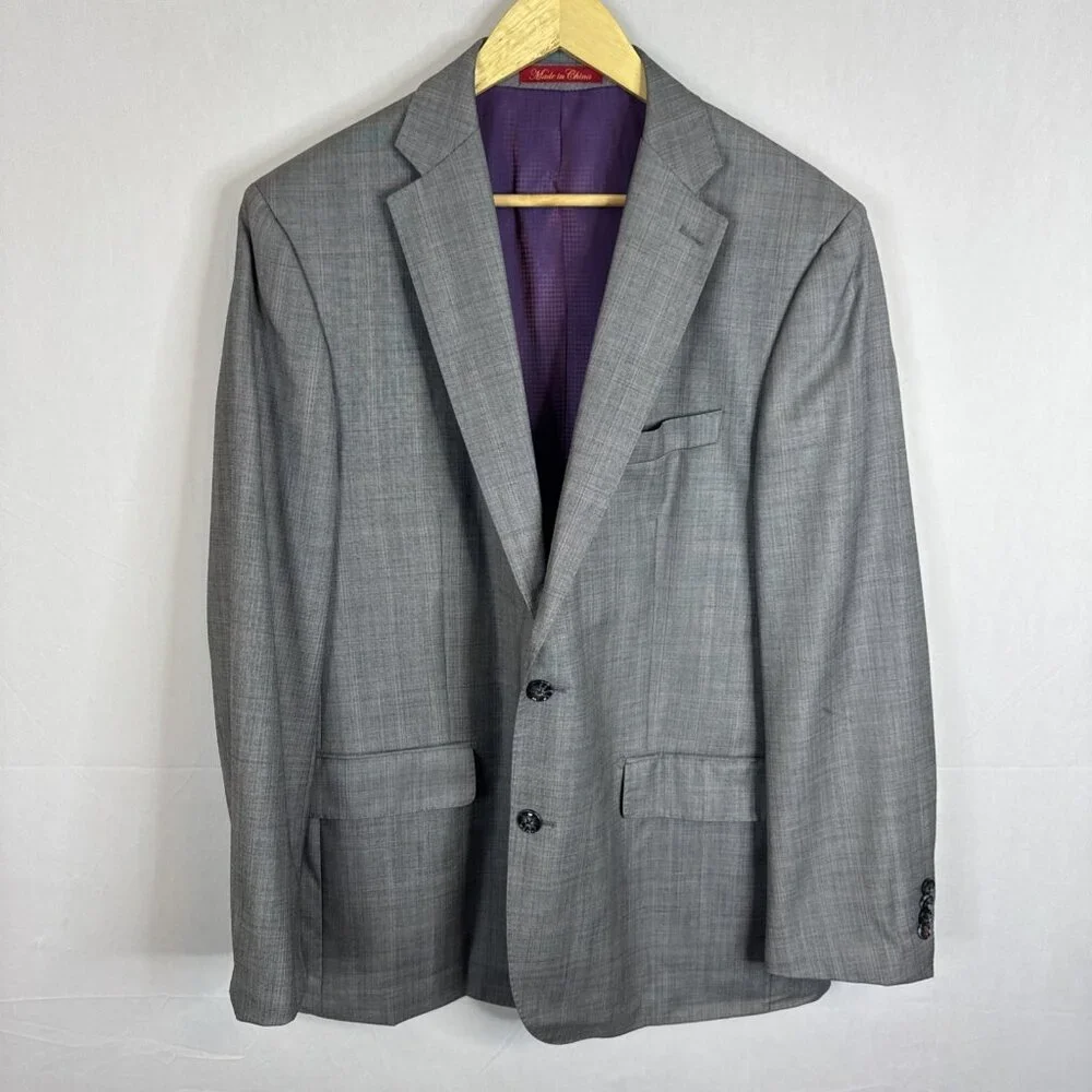 English Laundry Super 100’s Wool Blazer Gray Check 44R Two Button Classic Lined‎